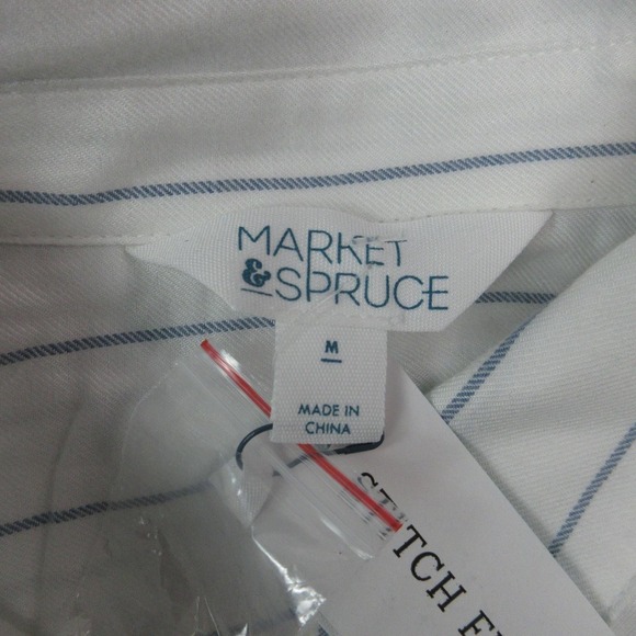 Market & Spruce Blouse Womens Medium White Blue Stripe Maisie Button Rayon NWT - Picture 7 of 13